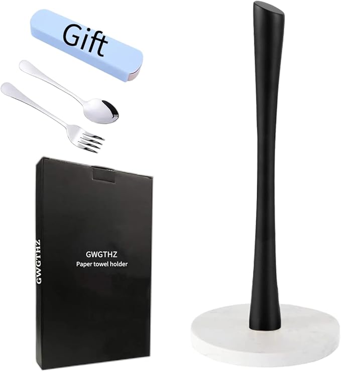 Black Paper Towel Holder Countertop, Marble Paper Towel Holder Used for Kitchen&Bathroom, Paper Towel Holder Made of Stainless Steel for Easy One-Handed Operation|Black