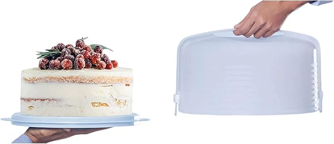 Tupperware Round Cake Taker Carrier Ice Blue Sheer with Ice Blue Base