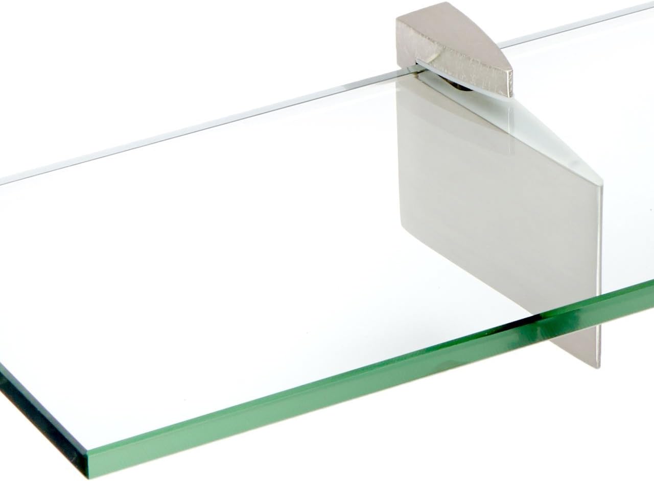 Spancraft Glass R-8x48-Brushed Steel Raven Glass Shelf, Brushed Steel, 8" x 48"