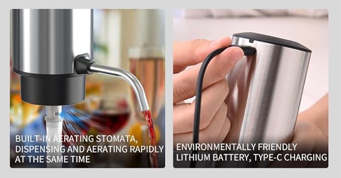 All-in-1 Electric Wine Opener Set with Rechargeable Wine Opener, Rechargeable Wine Aerator Pourer, Foil Cutter and Vacuum Wine Stopper, Ideal gift for Wine Lovers（Silver）