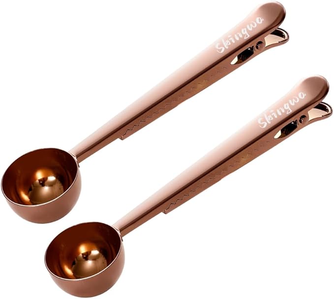 Coffee Scoop with Bag Clip, Multi-Function Milk Powder Measuring Spoon, 20ml (2*Rose Gold)