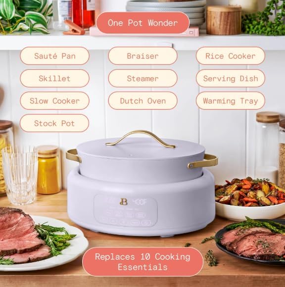 10-in-1 Electric Multi-Cooker, 6 Quart Programmable Cooking Pot with Digital Display, Nonstick Interior, One-Touch Controls, Multi-Function Kitchen Appliance (Lavender)