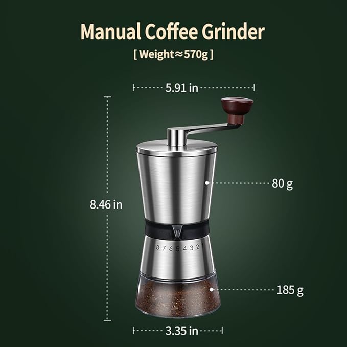 Manual Coffee Grinder - 8 Adjustable Coarseness Settings, Hand Crank Coffee Mill, Large Capacity, Portable Hand Coffee Grinder for Moka pot, French Press, Drip, Espresso, Gift