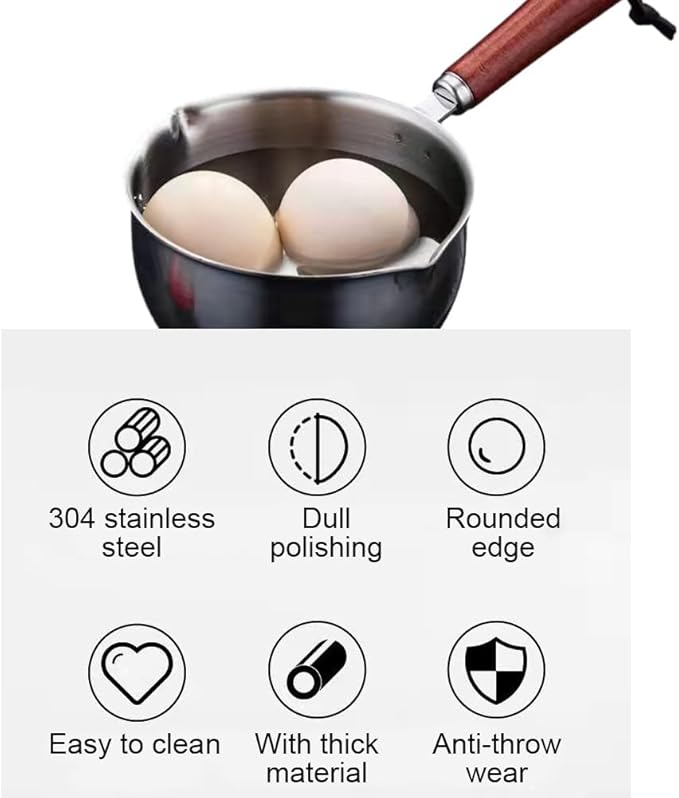 Butter Warmer Pot, Small Cast Iron Basting Pot With Wooden Handle Stainless Steel Multi Purpose Cooking Pot for Milk, Coffee(300mL)
