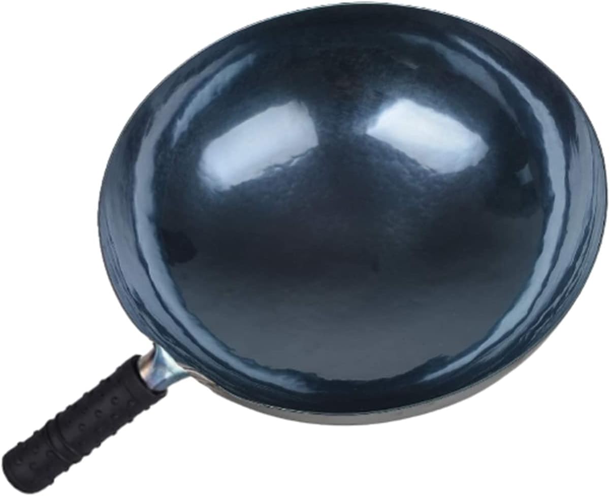 shuoguoleilei Chinese Hand Hammered Iron Woks Set, Non-stick No Coating Preseasoned Wok Blue Round Bottom Wok Pan For Electric, Induction and Gas Stoves （Blue Black-13）