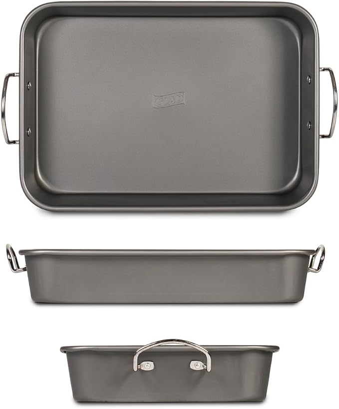 Glad Roasting Pan Nonstick 11x15 - Heavy Duty Metal Bakeware Dish with Rack - Large Oven Roaster Tray for Baking Turkey, Chicken, and Veggies