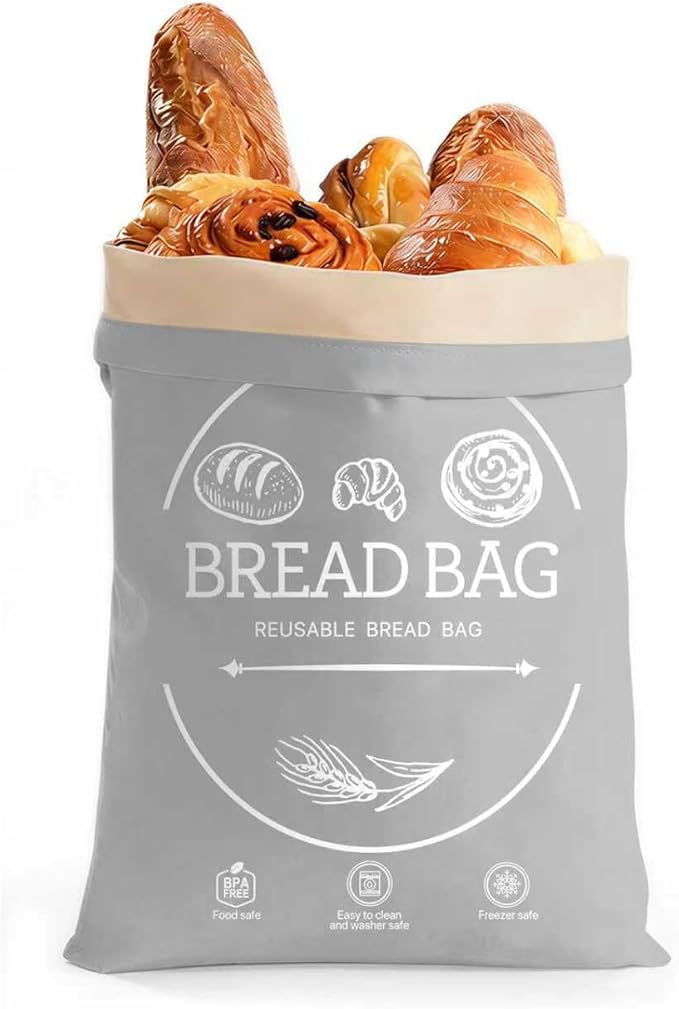 Bread Bags for Homemade, Beeswax Reusable Bread Bag for Sourdough, 1 Pack XL-Reusable Waxed Food Storage Bag to Keep Sourdough Fresh, Freezer-Safe, Eco-Friendly (Grey)