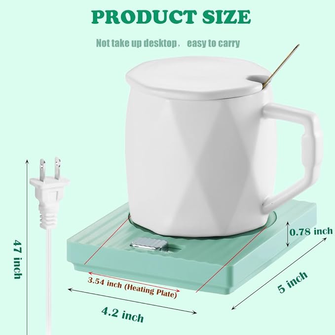 Coffee Mug Warmer - Fastest Heating Cup Warmer for Office Desk Accessories with Metal Heating Panel & 2 Temperature Settings for Coffee, Cocoa, Milk, Tea & Candles (Matcha)