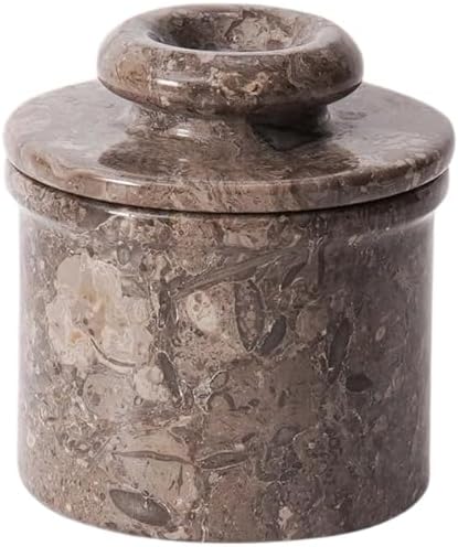Marble Butter Keeper French Butter Dish Crock with Lid Handcrafted Grey Fossil Marble