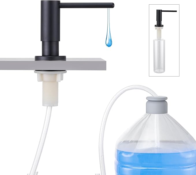 Kitchen Sink Soap Dispenser with 17 OZ Bottle and 40" Extension Tube Kit, Stainless Steel Built-in Soap Dispenser for Kitchen Sink or Countertop, in or Under Sink Installation, Matte Black