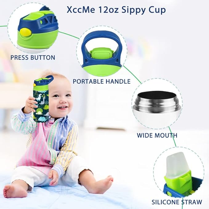 Kids Sublimation Tumbler,12oz Sublimation Water Bottle Blanks,Straight Stainless Steel Todder Sippy Cup,2PACK Double Wall Insulated Sippy Tumbler with Handle,Shrink Films,Leak Proof