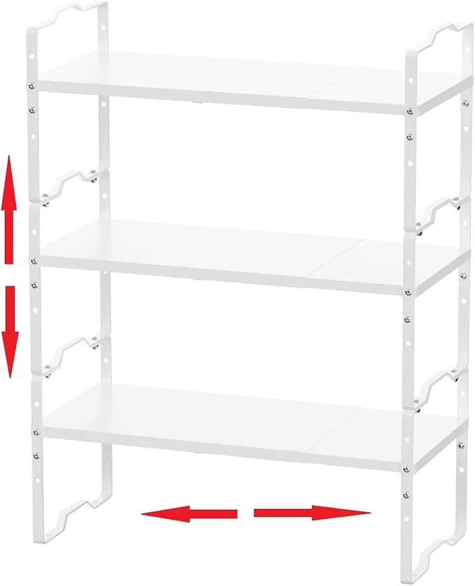 Expandable Shelf for Cabinet Organizer Adjustable Stackable Spice Rack at Kitchen and Bathroom More, Counter Countertop Cupboard Organization Pantry Storage(MEDIUM/3PACKS/WHITE)