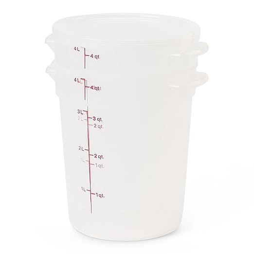 Cambro Food Storage Containers with Lids (BPA-Free) - 4 Quart - Food Grade Buckets with Lids (2 Pack) - For Dough Proofing and Brining (Translucent)