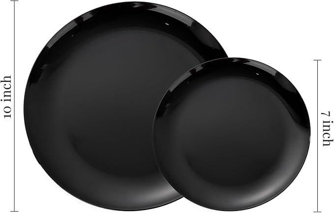 PULOTE 60 PCS Black Plastic Plates - Include 30 Dinner and 30 Dessert Plates, Black Disposable for Party,Birthday & New Year