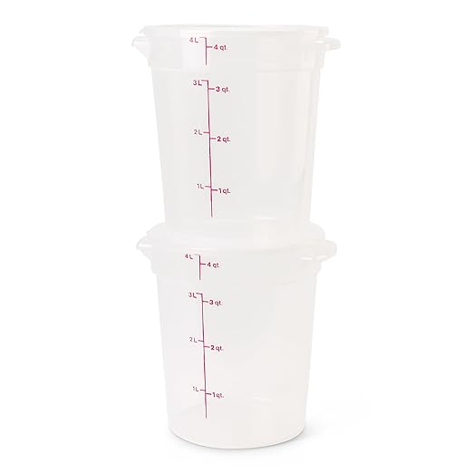 Cambro Food Storage Containers with Lids (BPA-Free) - 4 Quart - Food Grade Buckets with Lids (2 Pack) - For Dough Proofing and Brining (Translucent)