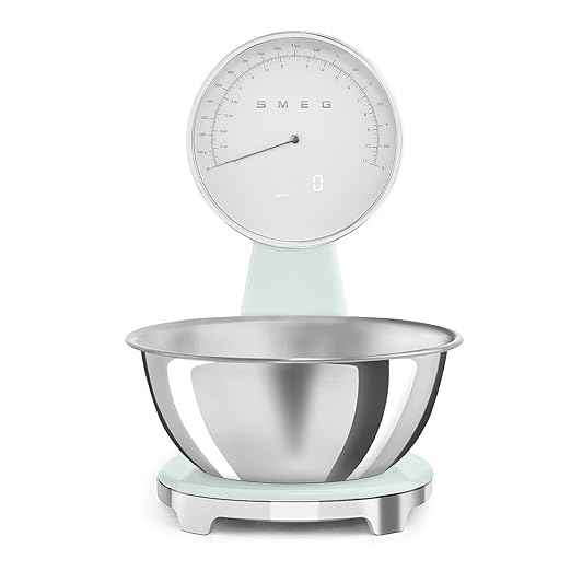 SMEG Retro-Style Analog & Digital Kitchen Scale, 11 lb Capacity, Rechargeable Battery, Backlit LCD Display, Stainless Steel Bowl (Pastel Green)