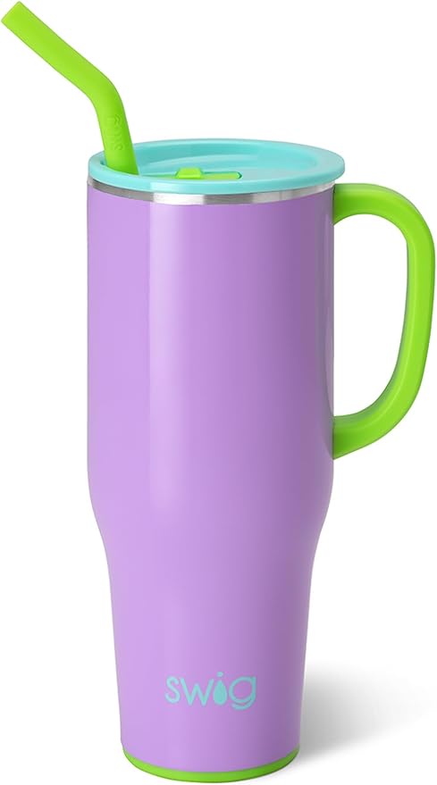 Swig Life 40oz Mega Mug, 40 oz Tumbler with Handle and Straw, Cup Holder Friendly, Dishwasher Safe, Extra Large Insulated Tumbler, Stainless Steel (Ultra Violet)
