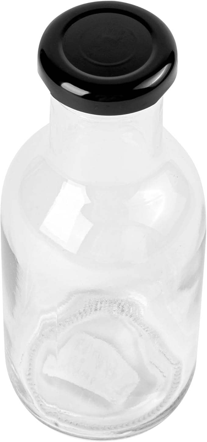 Restaurantware Pack Of 10 Glass Bottles 12 Oz Twist Lock Lid Small Bottles With Lids, Glass Bottle with Lids Durable Hot and Cold Friendly Clear Bottle for Storage, BPA-Free Mini Containers With Caps