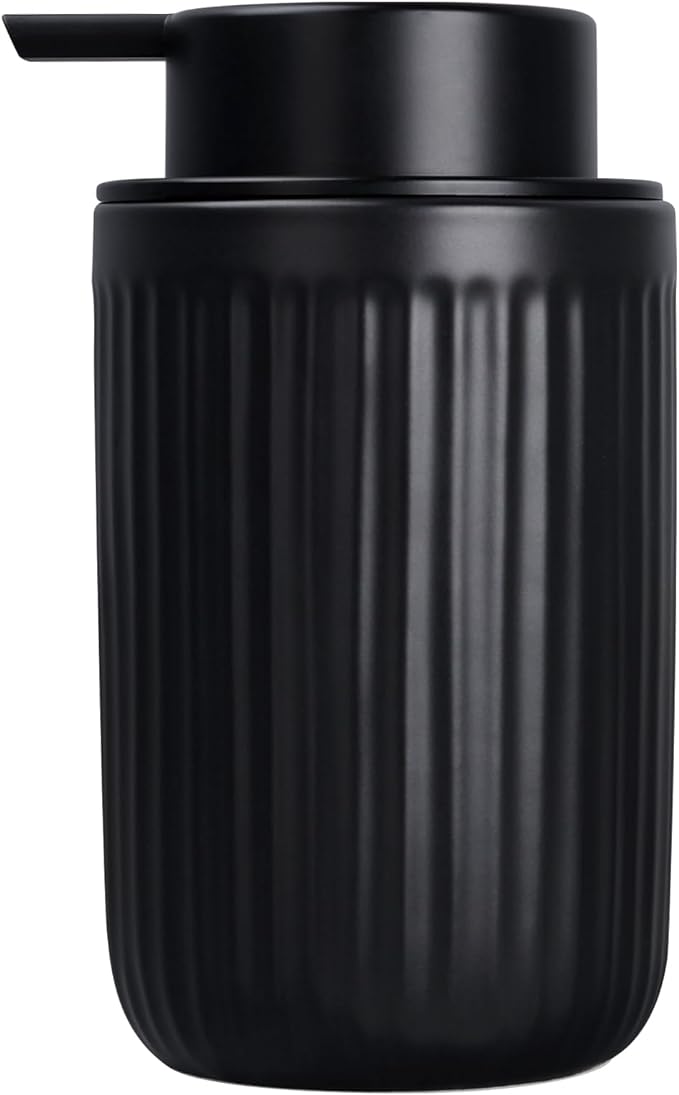 BosilunLife Dish Hand Soap Dispenser - Black Liquid Pump Soap Dispenser for Bathroom Decro 12oz Ceramic Kitchen Dish Dispenser with Rust-Proof Liquid Pump Modern Refillable Lotion Bottles