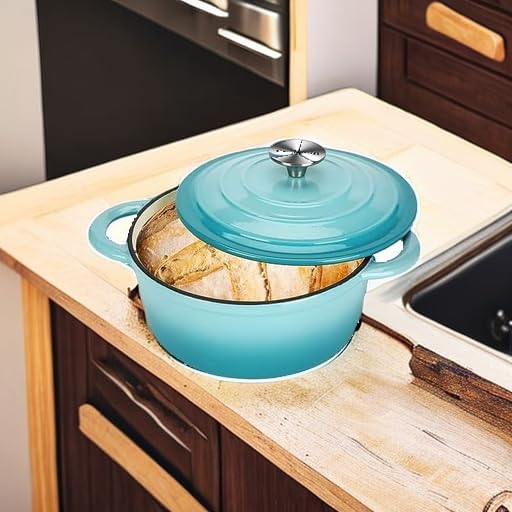 COOKWIN Cast Iron Dutch Oven, 3 QT Round Dutch Oven Pot with Self Basting Lid for Home Baking, Braiser, Cooking, Great Christmas Gifts for Family,Teal