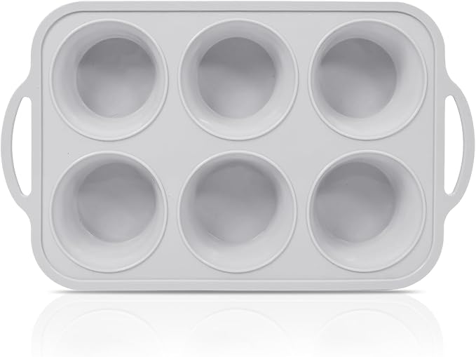 Jumbo Silicone Muffin Pan with Metal Frame, Non Stick Silicone Cupcake Pan with Handles 6 Cup, BPA Free Silicon Muffin Tin Tray Extra Large for baking, egg bites, Cupcake Mold Light Grey