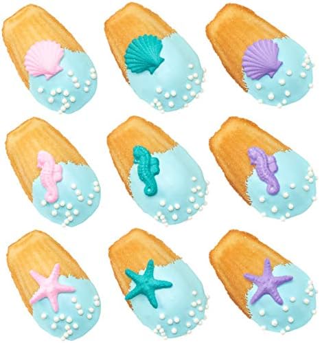 NCS Shimmering Pink, Purple, Teal Seahorses, Starfish & Shells Edible Sugar Cake Toppers - 12 Count