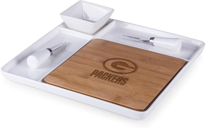 Picnic TIME NFL Peninsula Cutting Board & Serving Tray - Cheese Board - Charcuterie Board - Appetizer Plate, Bamboo & White Ceramic