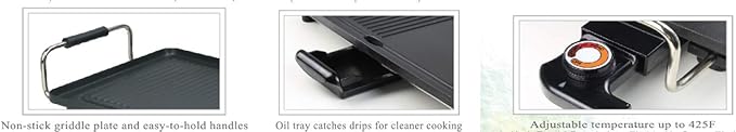 KOTO Electric Non-stick Removable BBQ Grill and Griddle (15.5"x11.5"), (18"x10")