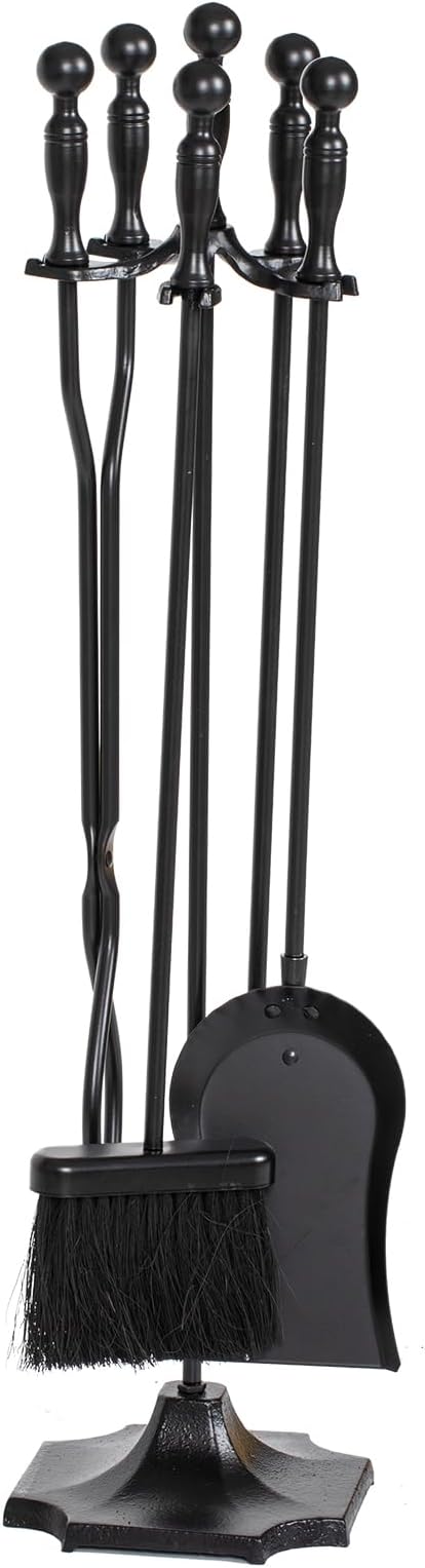 nalone 5 Pieces Fireplace Tools Set, Heavy Duty Wrought Iron Fireplace Accessories Set with Poker, Tong, Shovel, Brush, Fire Place Tools Indoor Outdoor (Black)