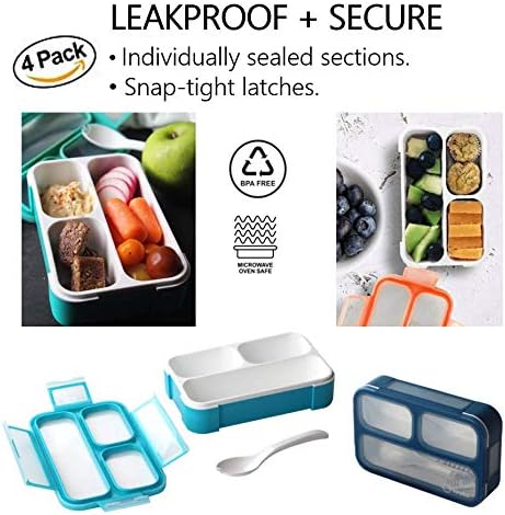 Snack Containers - SMALL Bento Lunch Boxes for Kids Girls Boys | MINI Leak-proof Box, Portion Container for School | Blue Navy Aqua Orange 4 Pack