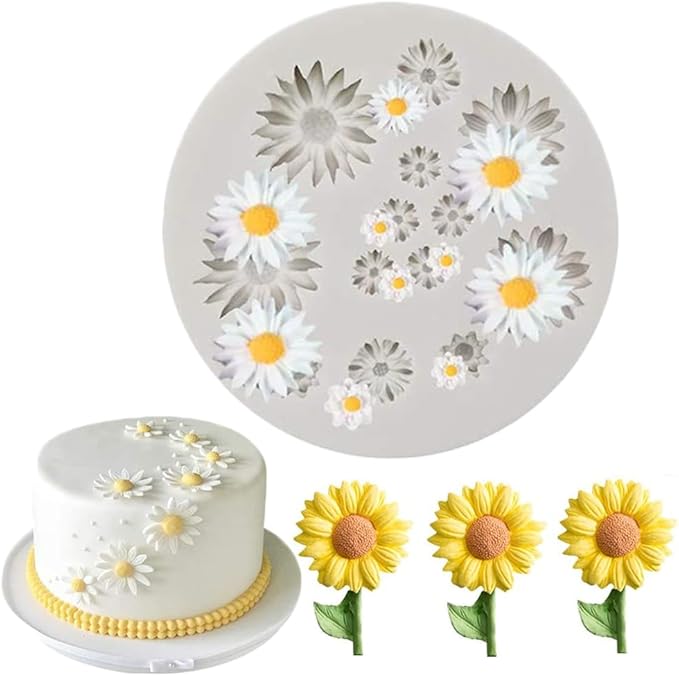 Grey Cute Flower Silicone Molds Daisy Shape Fondant Candy Mould Mini Flower Chocolate Mold for Cake Decoration Cupcake Topper Fudge Polymer Clay，Pastry and Baking Molds，Fondant and Gum Paste Molds