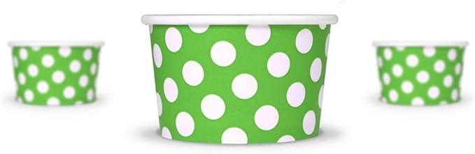 UNIQ 1000-Count 4 oz Polka Dot Paper Ice Cream Cups Green Color | Disposable Food & Dessert Bowls in Multiple Colors | Frozen Dessert Supplies