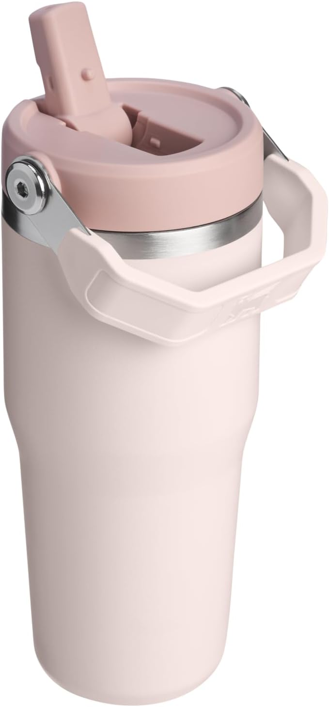 STANLEY IceFlow 2.0 Flip Straw Tumbler with Handle 14 oz | Twist On Lid and Flip Up Straw | Leakproof Water Bottle | Insulated Stainless Steel | BPA-Free | Rose Quartz