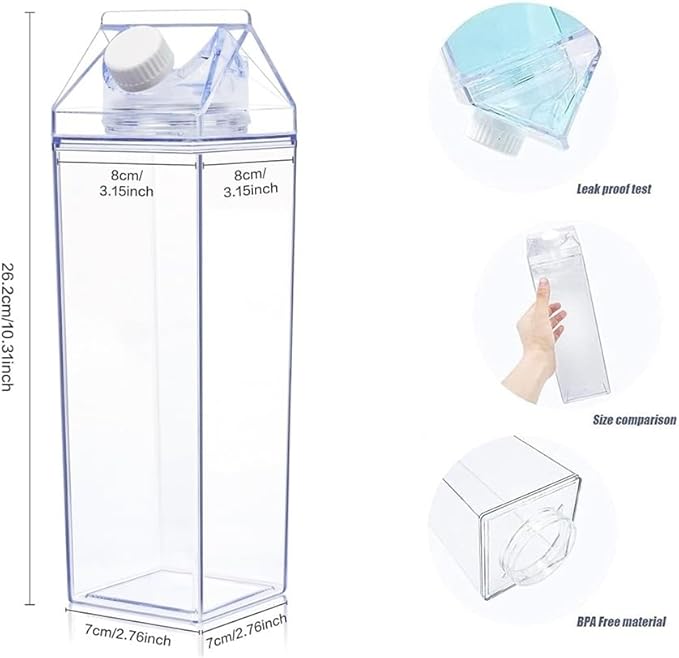 6 Pack Milk Carton Water Bottles 34oz/1000ml Leak Proof Plastic Water Bottle Reusable BPA Free Sports Water Bottle Carton Shaped Juice Milk Bottle for Gym Camping Hiking Travel Sports, Dishwasher Safe