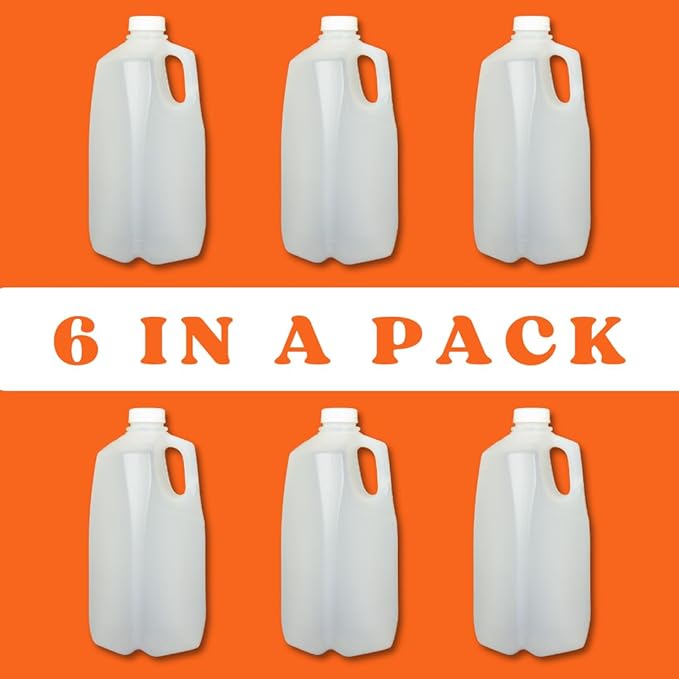 Half Gallon Milk Jugs with Tamper Evident Caps – Use Half Gallon Milk Carton as Juice Jug or 64oz Plastic Bottle