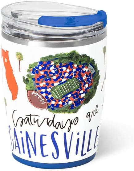 Swig Life 12oz Insulated Tumbler, Travel Coffee Tumbler with Lid, Cup Holder Friendly Travel Coffee Mug, Stainless Steel, 12 oz Reusable Insulated Coffee Mug (Saturdays in Gainesville)