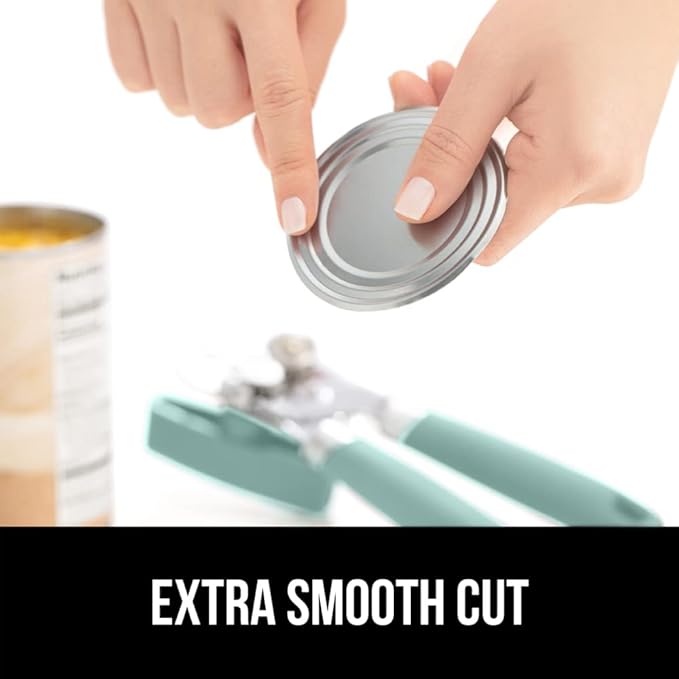 GORILLA GRIP Heavy Duty Stainless Steel Smooth Edge Manual Can Opener and Bottle Openers, Soft Comfortable Handle, Oversized Handheld Turn Knob, US Designed Multifunctional Kitchen Tool, Mint