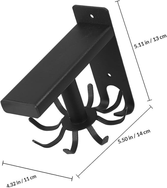 Angoily Wall Mounted Rotating Kitchen Utensil Hooks Organizer, 8 Black Hooks for Hanging Cooking Tools and Sundries, Space-Saving Wall Hanger for Kitchen and Bathroom Storage