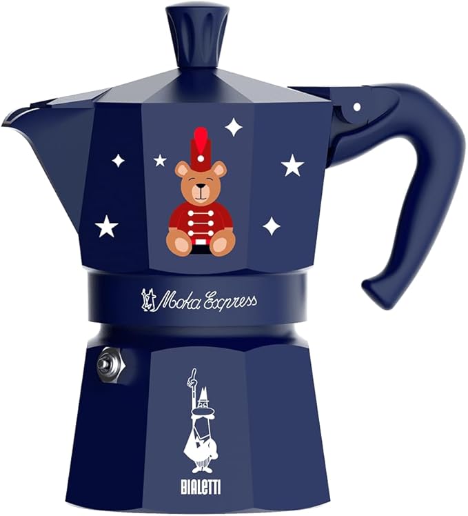 Bialetti Moka Express Iconic Italian Stovetop Espresso Maker (Blue/Red, 3 Cups)