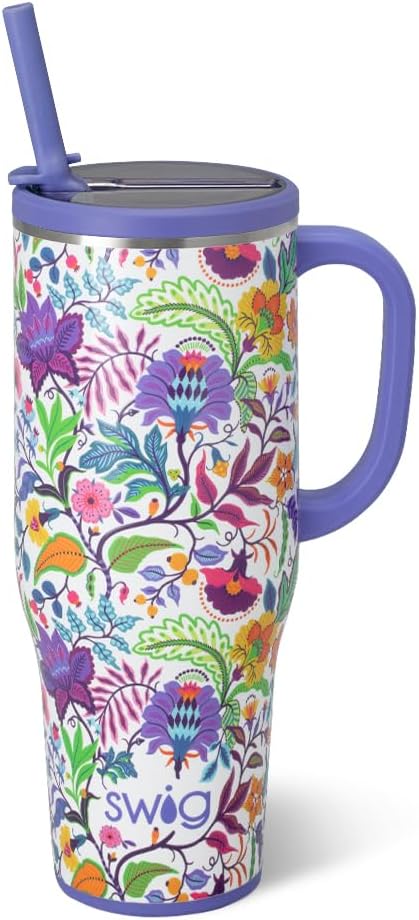 Swig Life 40oz Leak Proof Mega Mug, 40oz Leak Proof Tumbler with Handle and Straw, Extra Large Insulated Tumblers, Cup Holder Friendly Travel Mug, Reusable Leakproof Water Bottle (Mystique)