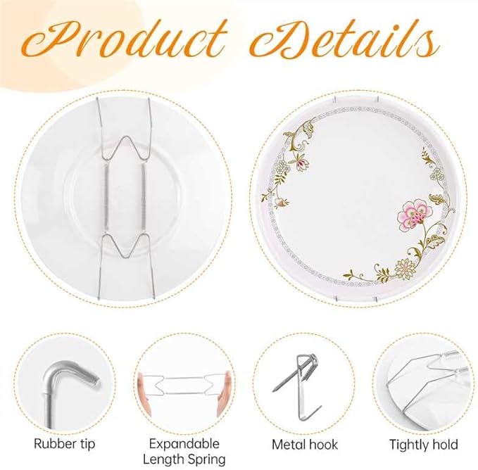 Bilillo 12 Pieces Invisible Wall Plate Hangers 8/10/12 Inches Wall Plate Hangers Stainless Steel Decorative with 12 Pieces Hook with Nails Suitable for 6-14 inch Decorative Antique and Arts(Silver)