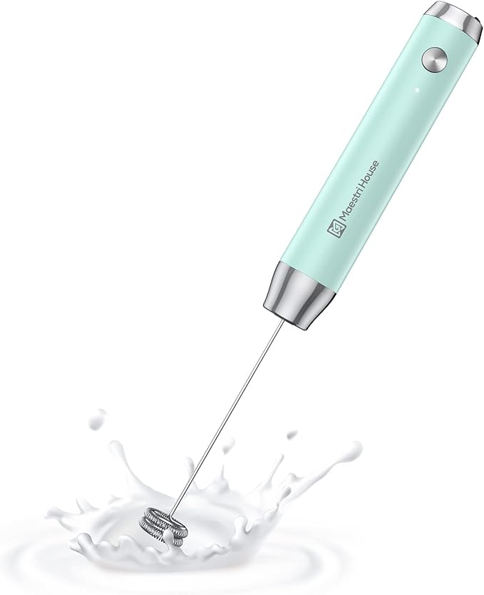 Maestri House Rechargeable Milk Frother, LunaFro NS Handheld Electric Foam Maker Waterproof Detachable Stainless Steel Whisk Drink Mixer Foamer for Lattes, Cappuccino, No Stand