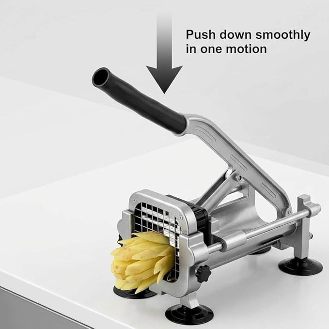 QWORK Stainless Steel French Fry Cutter with 1/2, 3/8 & 1/4 Blades – Compact Lever Slicer for Potatoes, Carrots & Yams