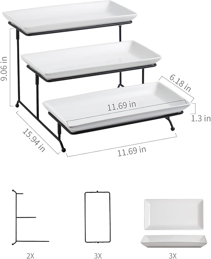 Gomakren 3 Tier Serving Trays Stand Porcelain Serving Platters 12 Inch White Serving Plates Dinner Platters for Appetizer Snack Fruit Cup Cake Tray Display Serving Dishes for Entertaining