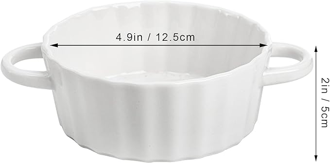 Foraineam 6 Pack Oven Safe Porcelain Souffle Dishes with Double Handles, 10 Ounce Round Mini Quiche Pan, Baking Pie Dish Ramekins For Pudding, Creme Brulee, Souffle