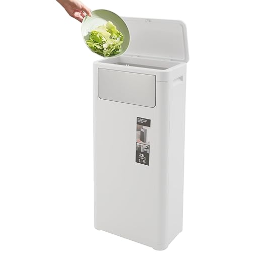 Trash Can with Lid, 8.45 Gallon Trash Bin Cabinet with 2 Openings, Hidden Trash Cabinet, Trash and Recycling Organizer, Garbage Can for Kitchen, Bathroom, Bedroom, Living Room, Office(White)