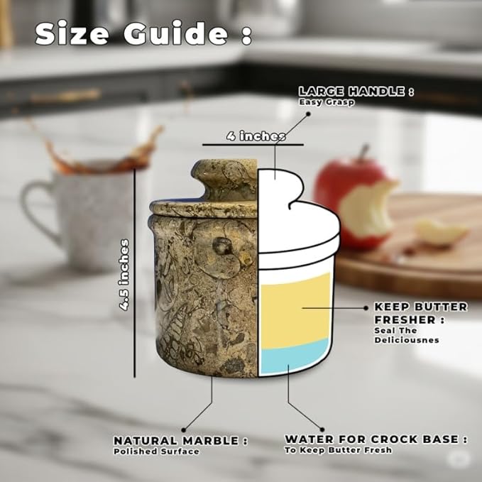 Butter Crock with Lid Butter Keeper Best French Butter Keeper for Home Decorative Butter Pot Christmas Housewarming Gifts (Fossil Coral, 4x4)