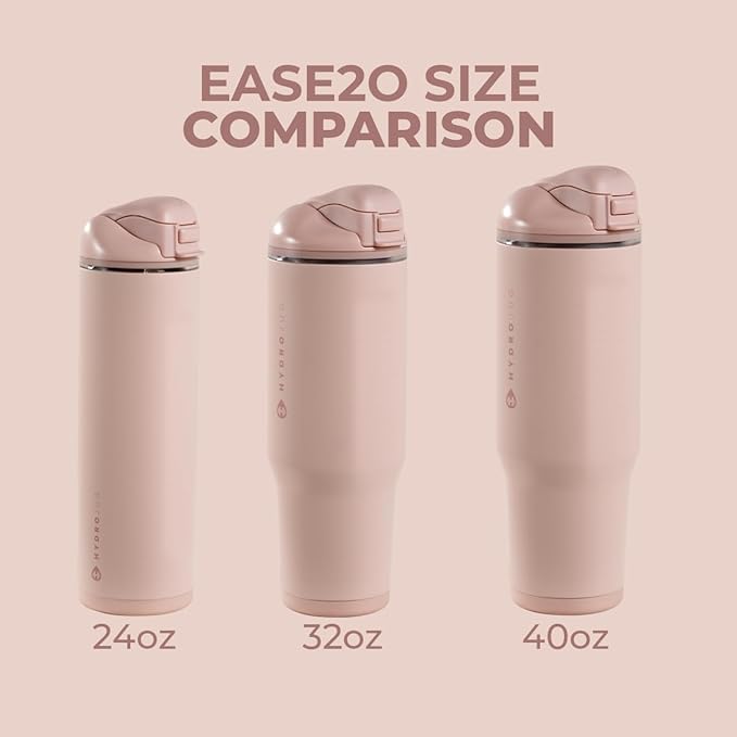 HydroJug Ease2o Water Bottle with Straw & Chug Lid, Stainless Steel, Vented Cap to Help Reduce Pressure, Water-Level Window, Cup Holder Friendly, Non-Slip Base – 24oz, Dusty Rose