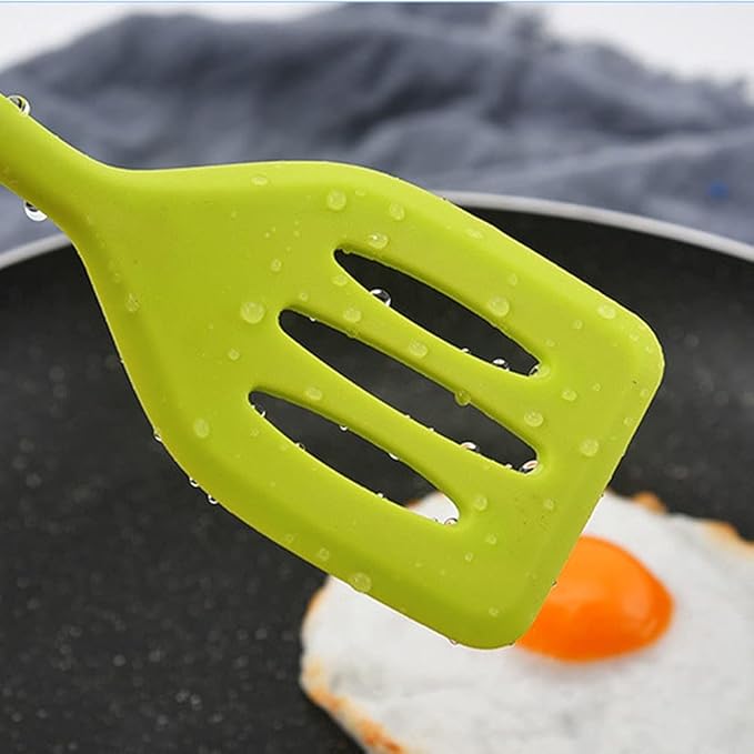 2Pack Small Silicone Turner High Heat Resistant Slotted Spatula for Fish, Eggs, Pancakes and More (8.2 IN, Green)