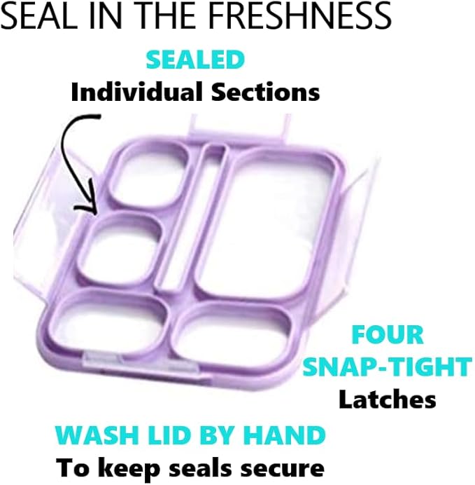 Bento Lunch-Box and Snack Container Set for Kids, 6 and 3 Compartment Boxes Leakproof School Bentos Meal Portion Control Containers BPA Free, Boys Girls Adults, Purple Lilac Large + MINI 2 Pack